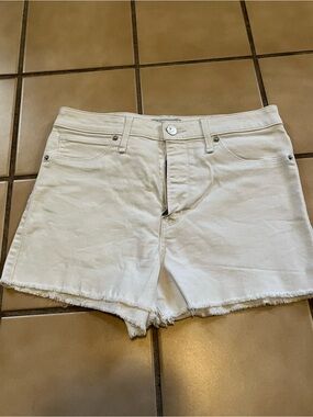 Abercrombie & Fitch Off-White Frayed-Hem Denim Shorts
